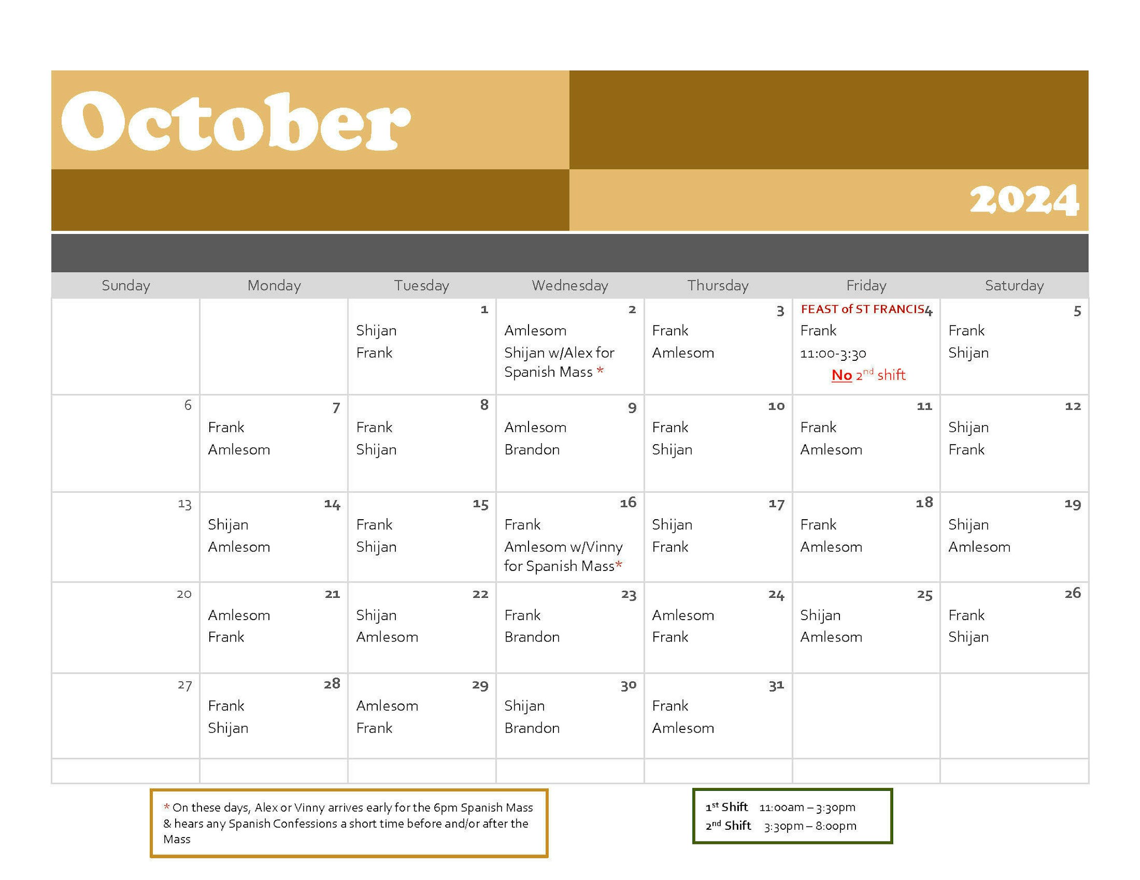 2024 Mall October Schedule