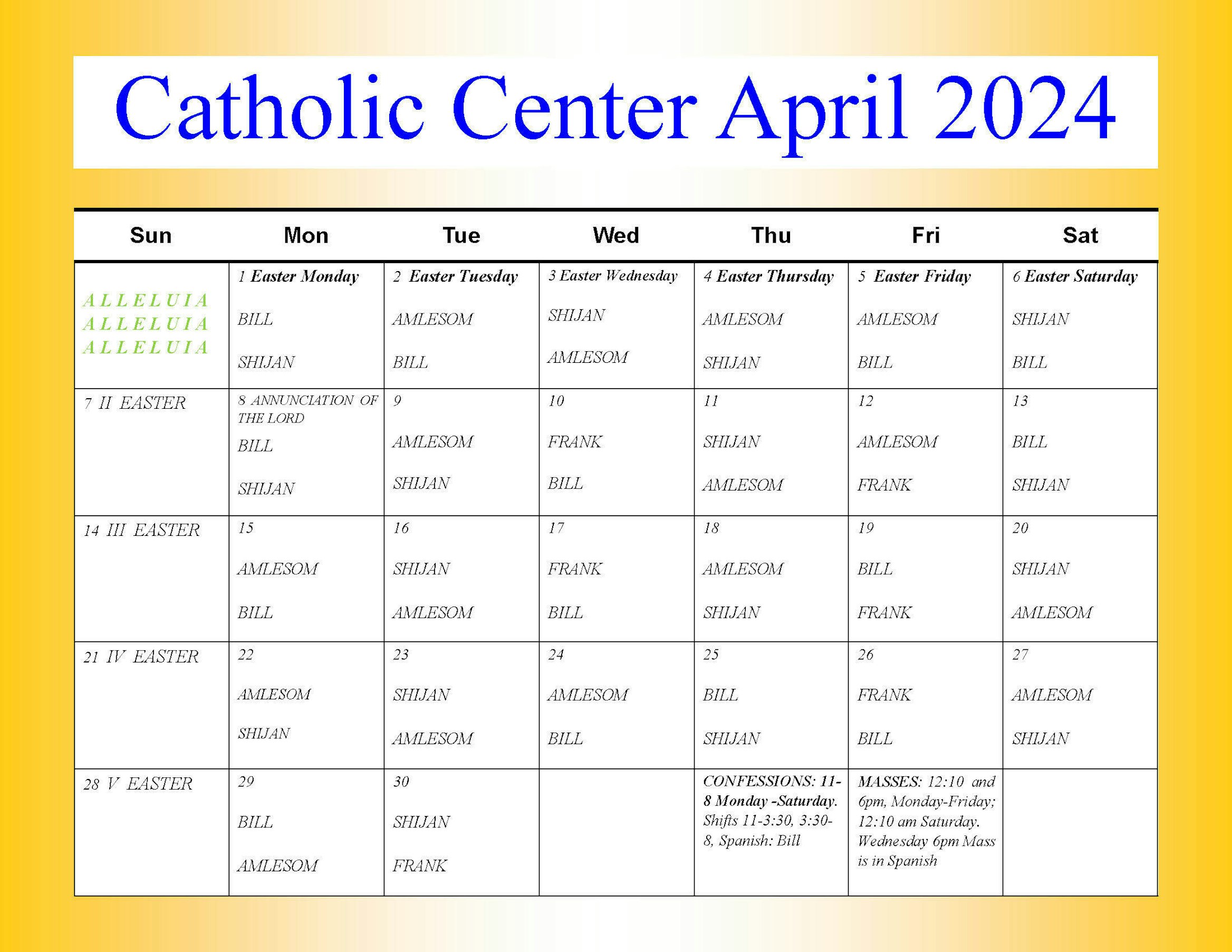 April 2024 Mall Schedule
