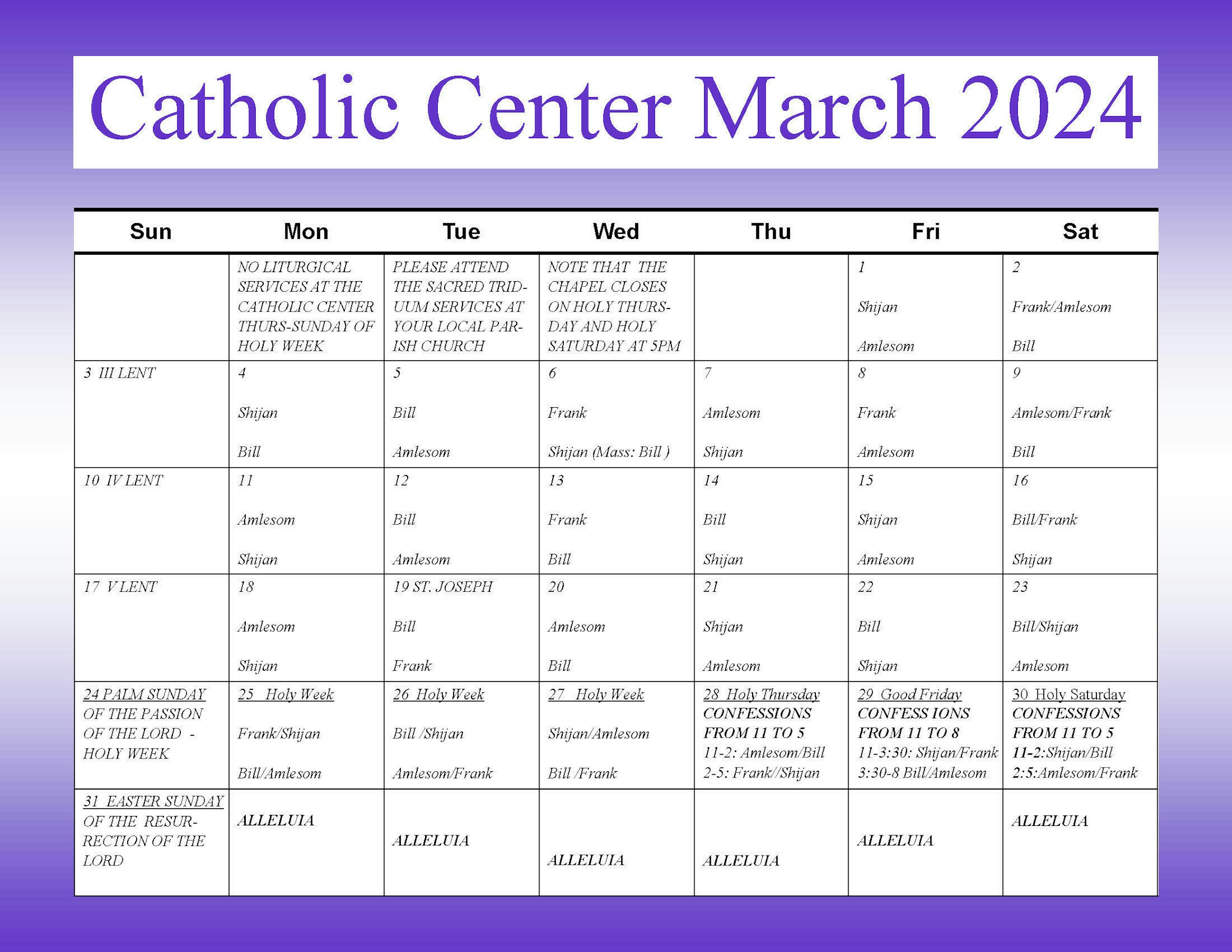 CATHOLIC CENTER MARCH 2024