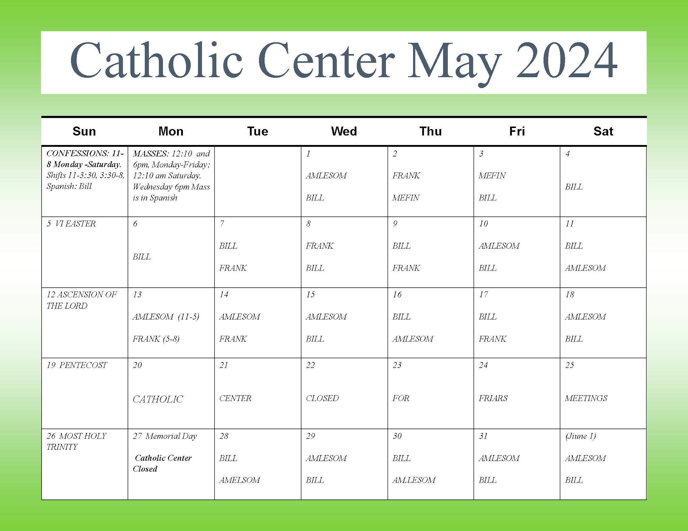 CATHOLIC CENTER MAY 2024
